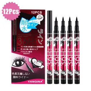 12 Pcs/Box Waterproof Liquid Eyeliner Black Brown Blue Purple Color Long-Lasting Eye Liner Pen Fast-Dry Matte Colorful Makeup