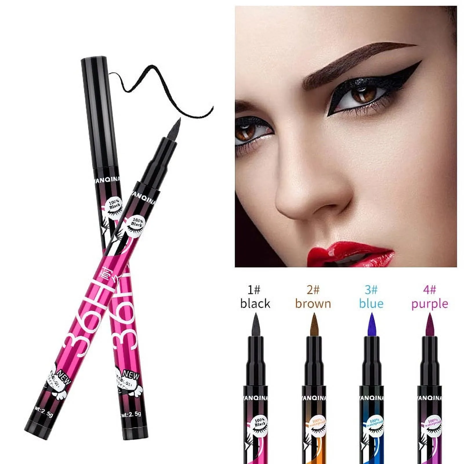 12 Pcs/Box Waterproof Liquid Eyeliner Black Brown Blue Purple Color Long-Lasting Eye Liner Pen Fast-Dry Matte Colorful Makeup