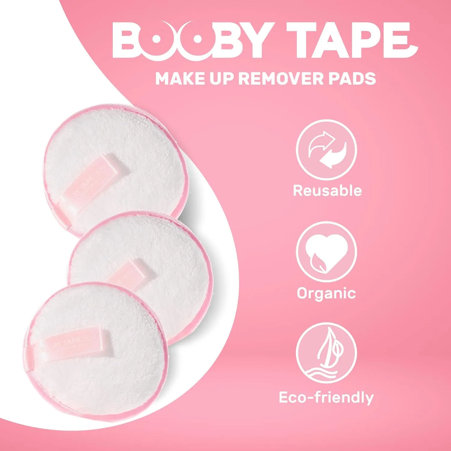 Booby Tape Reusable Makeup Remover Pads, Eco-Friendly Face Rounds, Cleanse Face & Body, 3 Pads (Pack of 1)