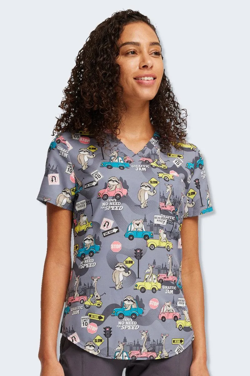 CK664 Giraffic Jam Cherokee Women's Print Scrub Top