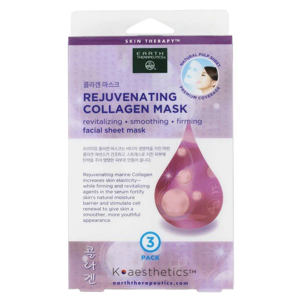 EARTH THERAPEUTICS - Rejuvenating Collagen Facial Sheet Mask - 3 Pack