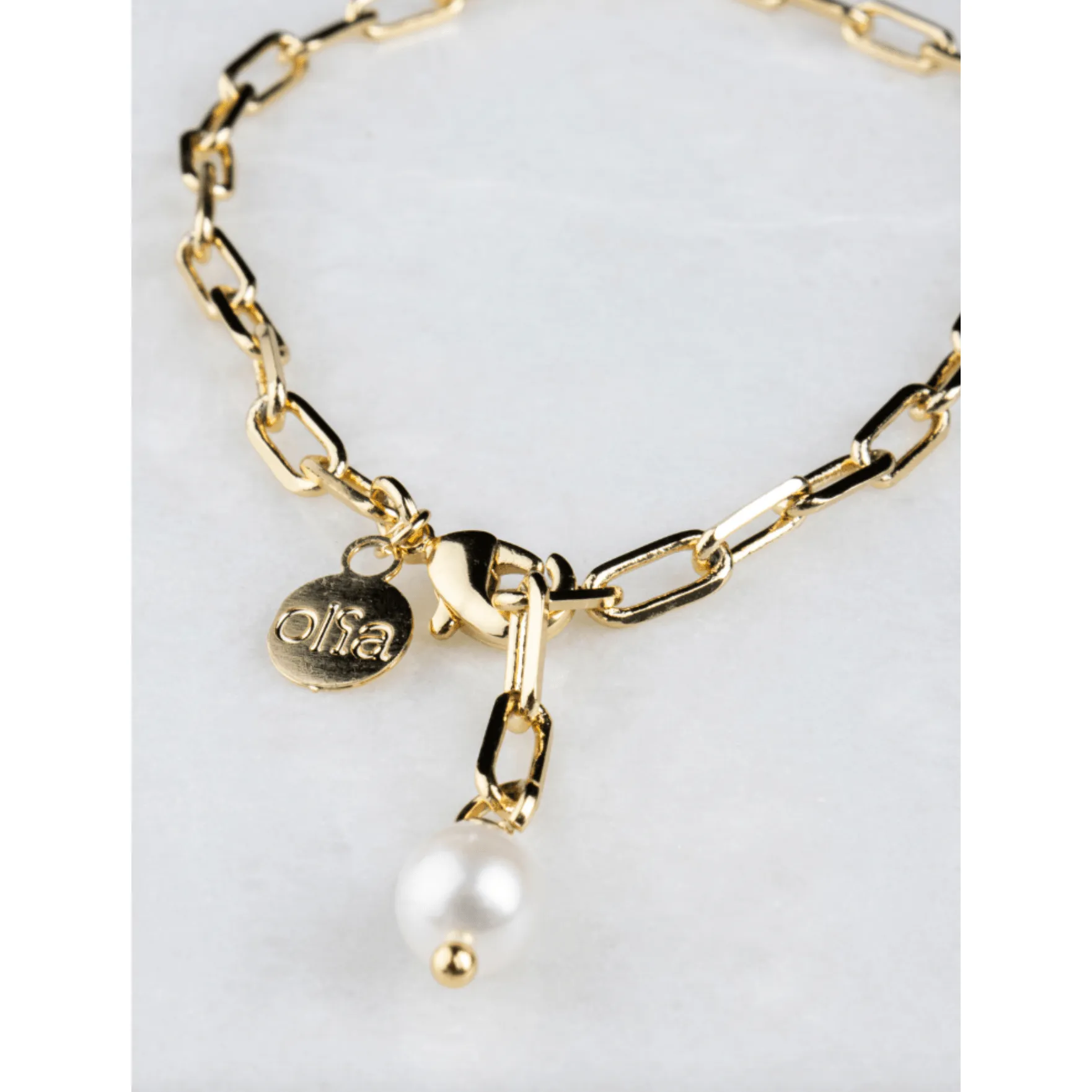 Farah Pearl Paperlink Adjustable Bracelet Gold Plated