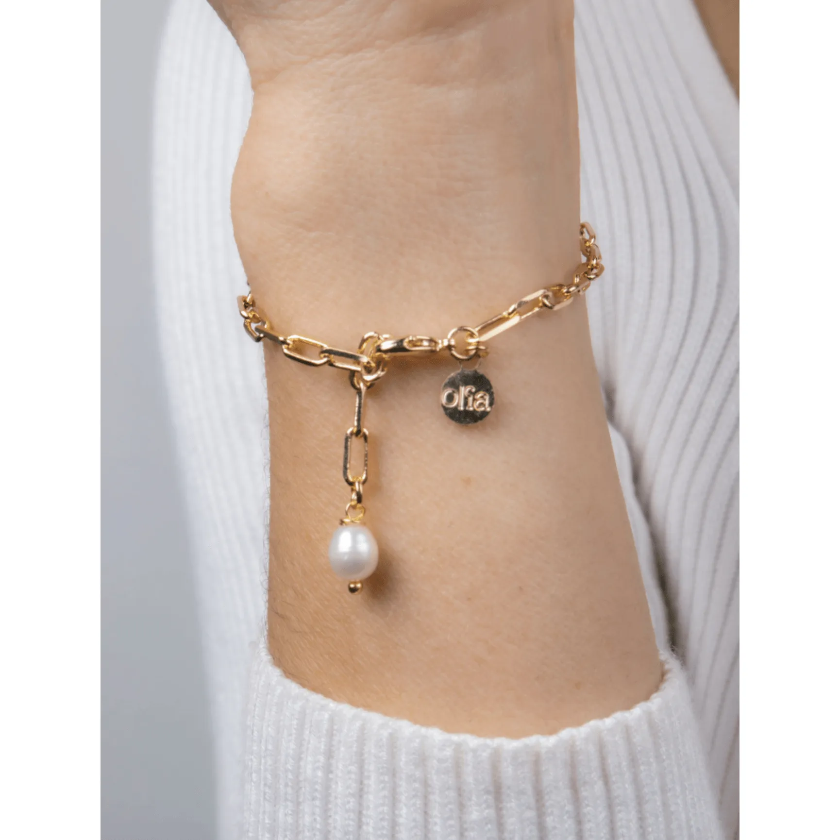 Farah Pearl Paperlink Adjustable Bracelet Gold Plated