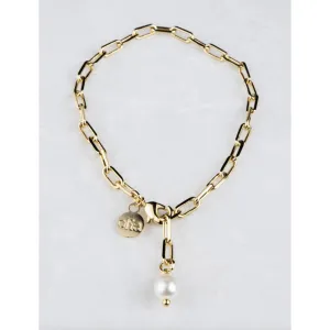 Farah Pearl Paperlink Adjustable Bracelet Gold Plated