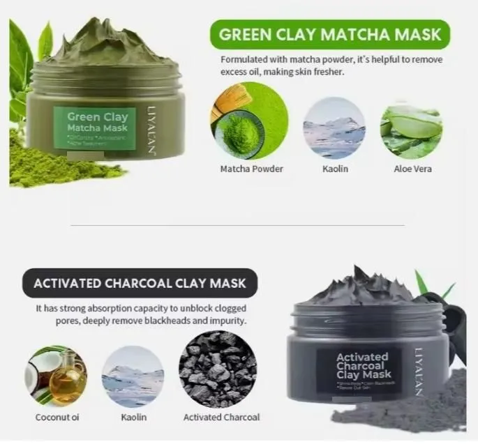 Glow Quartet: Pink, Turmeric, Activated Charcoal & Green Matcha Face Clay Mask Set (Pack of 4, 50g Each)