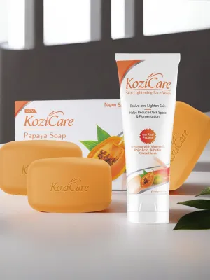 Kozicare 3 Skin Whitening Soap Papaya & 1 Papaya Kojic Acid Face Wash | Soaps for Bath | Body Tan Removal Soap & Detan Soap | Bath Soap Combo Offers | Cleanser for Face | Acne Face Wash | Skin Care