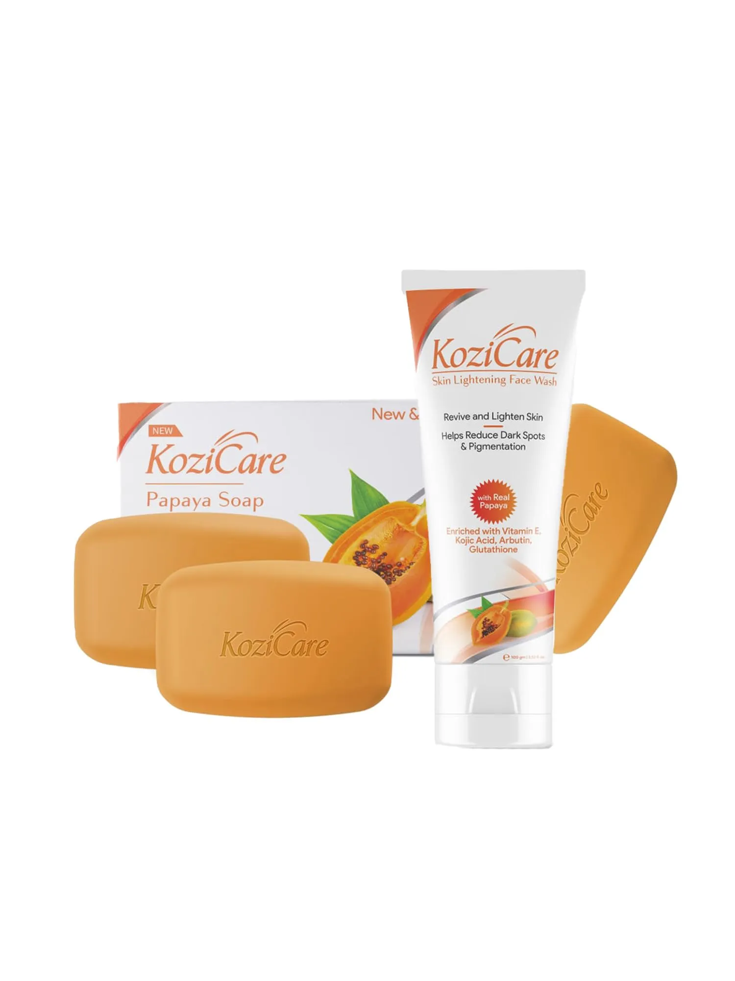 Kozicare 3 Skin Whitening Soap Papaya & 1 Papaya Kojic Acid Face Wash | Soaps for Bath | Body Tan Removal Soap & Detan Soap | Bath Soap Combo Offers | Cleanser for Face | Acne Face Wash | Skin Care