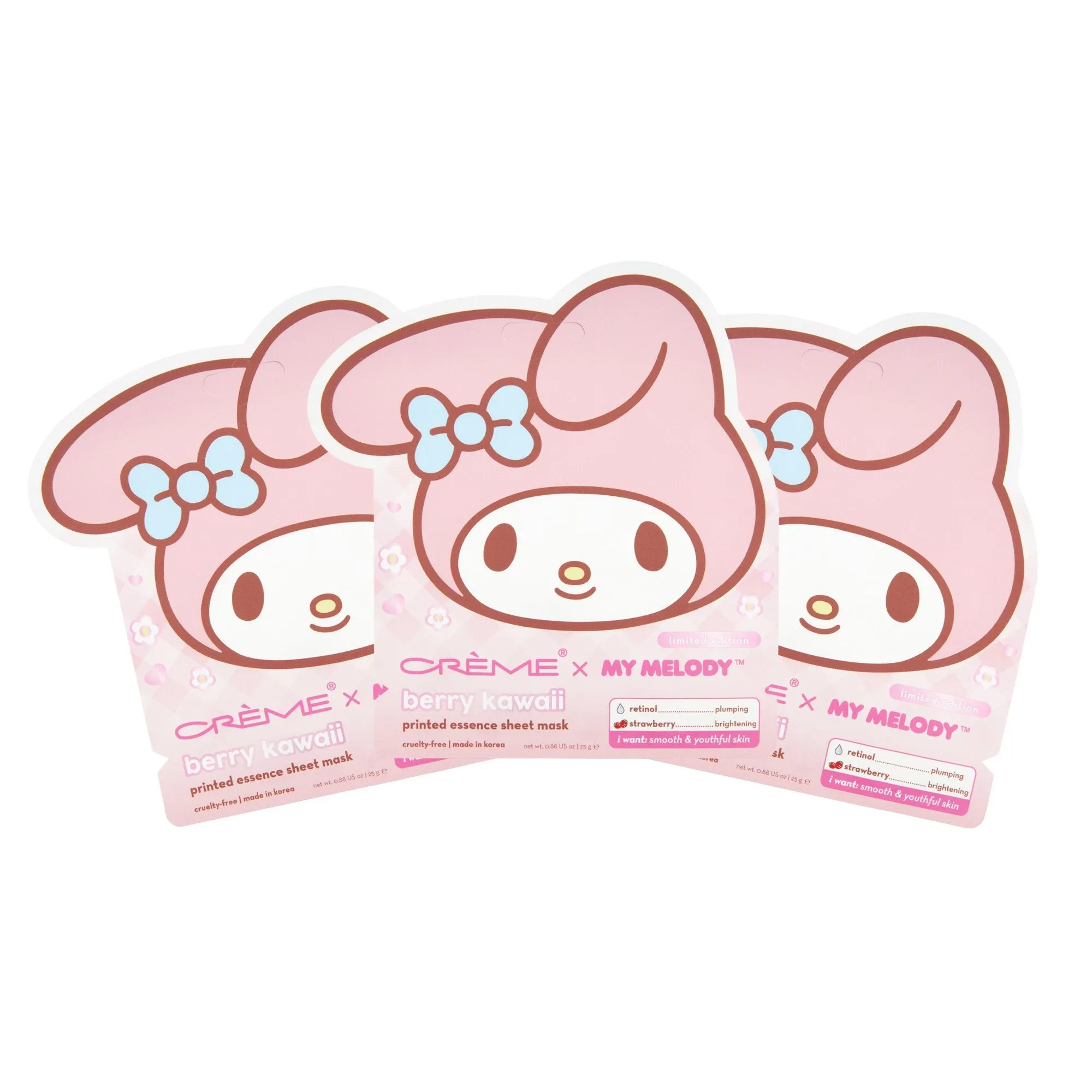 My Melody Berry Kawaii Printed Essence Sheet Mask (Set of 3) - $12 Value