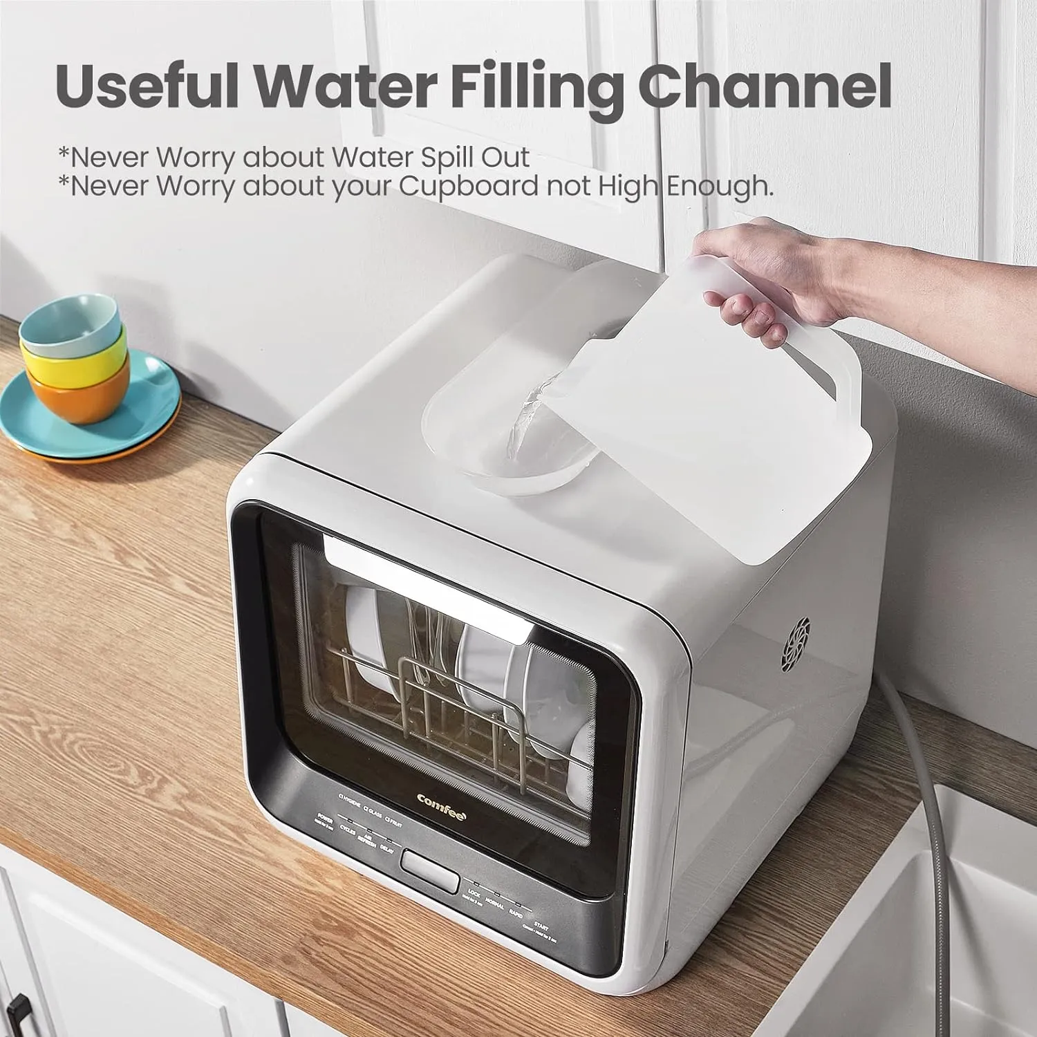 Portable Mini Dishwasher with 5L Tank, 6 Programs, 360° Spray, No Hookup Needed