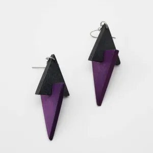 Purple Triangle Wooden Dangle Earrings