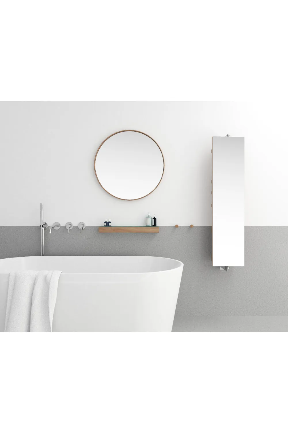 Rotating Oak Bathroom Cabinet with Mirror | Wireworks Revolve 1140 Cosmos