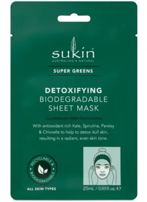 Sukin Super Greens Detoxifying Biodegradable Sheet Mask